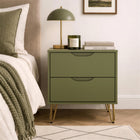 Manhattan Comfort - Table de chevet Avira 20" style mid-century moderne à 2 tiroirs - Vert olive-Comprend deux grands tiroirs avec des glissières faciles pour une utilisation fluide