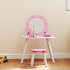 Qaba - Coiffeuse pour enfants avec miroir et tabouret - rose-Dimensionné pour les enfants de 3 à 6 ans, favorisant une bonne posture pendant le jeu  
