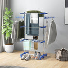 HOMCOM - Séchoir à vêtements pliable à 3 niveaux réglables - bleu-Supports rabattables, ailes rotatives et pieds pliables pour un rangement facile 