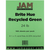 Jam Paper - 24 lb Couleur Papier, 8,5 po l x 11 po H, Vert recyclé, 100 feuilles/paquet-Couleur : Vert