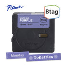 Brother - BTAGF35 Ruban non laminé violet avec texte blanc authentique pour étiqueteuse P-touch, 12 mm (L) x 4 m (l)-Btag + P-touch = une équipe créative du tonnerre. Utilisez les rubans d’étiquettes non laminées Btag de 12 mm conçus spécialement pour les étiqueteuses P-touch PT-N10, PT-N20 et PT-N25BT de Brother.