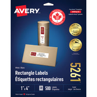 Avery - Étiquettes rectangulaires blaches avec Easy Peel, 1 po x 4 po, Paquet de 500 (5261)-1 x 4 po, blanche