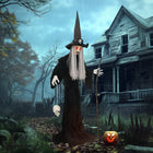 Outsunny - Décoration d'Halloween animée - sorcière animatronique - noir-Les effets dynamiques de son et de lumière créent une atmosphère d'Halloween immersive et terrifiante 