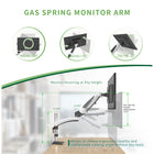 ShoppingAll - Support de moniteur à ressort à gaz simple avec 2 bras pivotants - Blanc-Conçu avec un système de ressort à gaz qui permet un mouvement flexible et fluide du portable/moniteur.