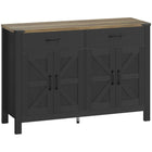 HOMCOM - Buffet 47,2 po L - noir-Finition effet bois, portes de grange et accents métalliques ajoutent un charme rustique de ferme 