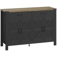 HOMCOM - Buffet 47,2 po L - noir-Finition effet bois, portes de grange et accents métalliques ajoutent un charme rustique de ferme 