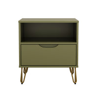 Manhattan Comfort - Table de nuit Avira 20" style mid-century moderne à 1 tiroir - Vert olive-Table de nuit moderne et épurée avec une finition en stratifié lisse pour un aspect chaleureux et naturel
