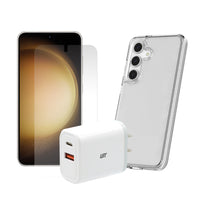 TUFF8 - Coque transparente, verre trempé, pack chargeur PD 30 W - Samsung Galaxy S24-Étui TUFF8 : Conçu pour la durabilité, cet étui robuste protège votre appareil contre les chutes, les chocs et l'usure quotidienne tout en conservant un look élégant et élégant.