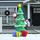 HOMCOM - Arbre de Noël gonflable de 7FT LED Décoration extérieure Père Noël - Vert-5 piquets au sol, 2 cordons et 2 sacs de sable assurent la stabilité et la stabilité 