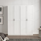 Manhattan Comfort - Cornelia 59,22 po Ensemble Moderne 2 Pièces Armoire de Rangement à 8 Étagères - Blanc-Conception de porte géométrique rectangulaire verticale avec poignées de tirage en métal noir