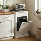 HOMCOM - Buffet bas anti-animaux 10 gallons à poubelle basculante avec tiroir - effet bois blanc-Le meuble à poubelle effet bois blanc s’associe à un dessus brun rustique pour un charme de style ferme 