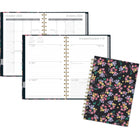 Mead - Agenda hebdomadaire/mensuel Caprice 2025 - 8-1/2 po H x 5 1/2 po l - multicolore - bilingue-Couverture en poly durable dispose d'un motif floral eclatant de nuances de rose, bleu, jaune et vert sur fond noir
