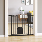 PawHut - Barrière pour animaux de compagnie extra large 30"-41" avec petite porte - 30"L - Noir-Matériau : Métal, ABS