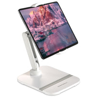 ShoppingAll - Support Tablette Portable Entièrement Réglable pour Téléphone/Tablette 4.7”-13” - Blanc-Compatibilité universelle - Prend en charge les appareils de 4,7” à 13”, y compris les iPads, iPhones, Samsung Galaxy, Google Pixel, Kindles et plus encore—idéal pour les tablettes, téléphones intelligents et liseuses.
