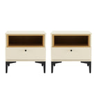 Manhattan Comfort - Lot de 2 tables de chevet modernes Amara 39,4" - Crème et chêne naturel-Table de nuit moderne pour chambre et salon lot de 2