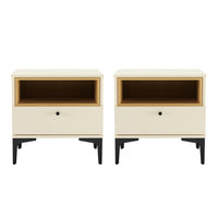 Manhattan Comfort - Lot de 2 tables de chevet modernes Amara 39,4" - Crème et chêne naturel-Table de nuit moderne pour chambre et salon lot de 2