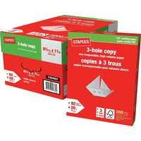 Papier copie à 3 trous certifié FSC de Staples, 20 lb, 8,5 po x 11 po, blanc, 5000 feuilles-8 1/2 po x 11 po