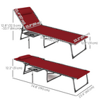 Outsunny - Chaise longue pliante - chaise de bronzage à 5 niveaux - rouge-Les chaises en maille respirante sèchent rapidement et restent fraîches pendant les discussions estivales