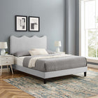 Modway - Current Performance Velvet Lit de plateforme King, Gris clair-Pieds en bois noir avec capuchons sans marque