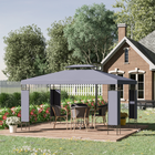 Outsunny - Pavillon d’extérieur 10 pi l x 13 pi L - auvent de pavillon à double toit - gris-Toit avec huit trous de drainage pour éviter l'accumulation d'eau
