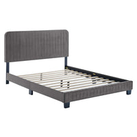 Modway - Celine Chenal Touffé Performance Velvet Lit plateforme Queen, Gris-Lit plateforme Queen