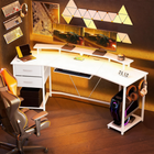 HOMCOM - bureau de gaming industriel 79 po avec lumières RGB et ports USB - blanc-Grand plateau de bureau incurvé offrant suffisamment d’espace pour plusieurs moniteurs pour une immersion totale