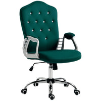 Vinsetto - Chaise de bureau avec hauteur et inclinaison réglables - vert-Design chic de style français, dossier capitonné décoré de boutons en cristal