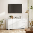 HOMCOM - Buffet latéral haute brillance 55,1 po L avec 2 tiroirs - blanc-Portes à ouverture par pression pour plus de praticité 