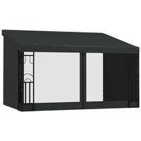 Outsunny - Pergola gazebo mural 10 pi l x 13 pi L avec rideaux et moustiquaires - gris foncé-Fixé au mur, permet de profiter de l'intérieur à l'extérieur