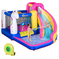 Outsunny - Château gonflable licorne avec gonfleur - 12 pi L x 10,5 pi l x 7 pi H - multicolore-La modélisation de la piscine et le schéma de couleurs attrayant rendent votre enfant plus intéressé . 