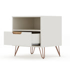 Manhattan Comfort - Rockefeller Table de Nuit 1 Tiroir Style Mid-Century Modern 51 cm - Blanc Cassé et Naturel - Lot de 2-Capacité de 5 kg par étagère et tiroir