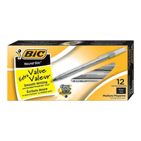 BIC – Stylos à bille économiques RoundStic – 1,0 mm – noir – paquet de 12  -Le stylo à bille se déplace sans effort sur la page