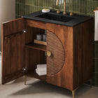 Modway - Vernon 30" Bois cannelé Armoire à vanité sans évier - Noyer-Découpe de plomberie