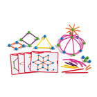 edxeducation Kit de démarrage squelettique Geo - 144 pièces multicolores - 20 cartes d'activités recto verso -ENSEMBLE DE CONSTRUCTION DE 164 PIÈCES - Cet énorme ensemble comprend 40 boules de connexion en deux couleurs, 80 bâtons en 4 longueurs et 4 couleurs, 24 pièces courbes roses et 20 cartes d'activités recto verso.