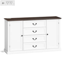 HOMCOM - Buffet 57,9 po L avec station de charge et plateau épaissi - grain de bois blanc-Multiprise intégrée avec deux prises électriques, un port USB et un port USB-C pour une recharge pratique 