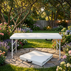 Homy Casa - Table pliante portative de 4 pi avec 4 hauteurs réglables pour utilisation intérieure et extérieure, camping - Blanc-Le plateau blanc offre un aspect propre et simple