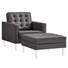 Modway - Loft Touffe Cuir végane Fauteuil et ensemble ottoman - Gris argenté-Ensemble de fauteuil et ottoman du milieu du siècle