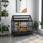 PawHut cage pour chien robuste 49 po avec plateau amovible, portes - toit ouvrant-La porte avant comprend une petite porte intégrée avec des verrous pour une sécurité accrue 