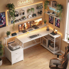 HOMCOM - Bureau de gaming réversible 76 po avec éclairage RGB et ports USB - blanc-Grand plateau de bureau et support d’écran pouvant accueillir deux écrans