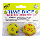 Koplow Games Time Dice, paire de jaunes -Paire de dés de temps. (1) Dé à 12 faces 1 -12. (1) Dé à 12 faces :00 - :55.