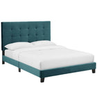 Modway - Melanie Bouton à touffe Velours Performance Rembourré Lit plateforme Queen, Bleu de mer-Tissu résistant aux taches durable