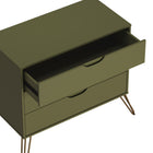 Manhattan Comfort - Commode Avira 35" style Mid-Century Modern à 3 tiroirs - Vert olive-Des pieds en métal robustes offrent un soutien fiable avec une touche contemporaine