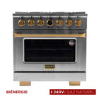 Kucht - 36 po Série KXP Cuisinière double énergie Gaz naturel - Acier inoxydable/Or-Cuisinez et faites cuire comme un professionnel grâce au four à convection extra-large de 5,2 pi³, doté de cinq positions de grille et d’une fenêtre de four surdimensionnée