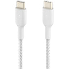 Belkin - Câble tressé USB-C vers USB-C 2.0, 1 mètre, blanc-Compatible avec l'USB-C Power Delivery pour une charge rapide jusqu'à 60 W