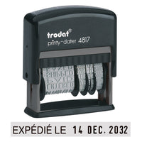 Trodat - Timbre dateur auto-encreur 4817 -  français-Comprend 12 phrases parmi les plus utilisées au bureau (Faxé le, Par e-mail le, Reçu le, Répondu le, Saisi le, Retourné le, Vérifié le, Payé le, Confirmé le, Fracturé le, Expédié le, Comptabilisé le)  