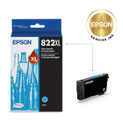 Epson - T822 Cartouche d'encre - Grande capacité - Cyan-Manipulation sans souci - impressions résistantes au maculage, à la décolouration et à l’eau