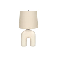 Monarch Specialties - Luminaire - 25 po H Lampe De Table - Résine Crème - Abat-Jour Beige - Moderne-Avec un design distinctif en forme d'arche, cette lampe de table moderne et élégante de 25 pouces de haut, avec une base en résine crème, un abat-jour tambour effilé en lin beige et une finition avec un fleuron noir, ajoute un grand impact dans une pièce
