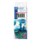 Staedtler - 3001 C6-3 Feutres pinceaux à pigments double pointe - Amérique du Sud - Paquet de 6-Un marqueur, deux pointes, pinceau souple et pointe fine