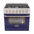 Kucht - 36 po Série KNG Cuisinière Pro Style au gaz naturel - Acier inoxydable/Bleu-Cuisinière à gaz 6 brûleurs incluant un brûleur double de 20 000 BTU TrueSimmer, un brûleur de 15 000 BTU, un brûleur de 12 000 BTU, deux brûleurs de 9 000 BTU et un brûleur de 6 000 BTU pour un mijotage délicat