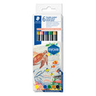 Staedtler - 3001 C6-2 Feutres pinceaux à pigments double pointe - Australie - Paquet de 6-Un marqueur, deux pointes, pinceau souple et pointe fine
